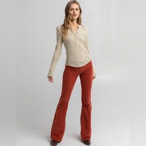 NWT Free People Pull On Corduroy Flare Pants; Size 28, Orange
